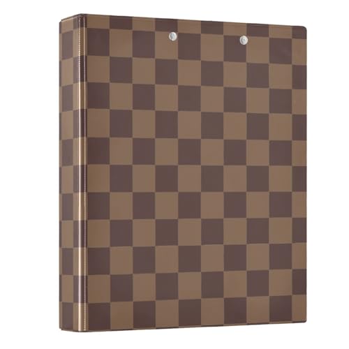 Ringbuch mit 3 Ringen, braunes Schachbrett, B 3,8 cm, 3,8 cm, 3 Ringbücher mit Klemmbrett, passend für 21,6 x 27,9 cm, 3 transparente Innenfächer aus PVC für Bürobedarf von alaza