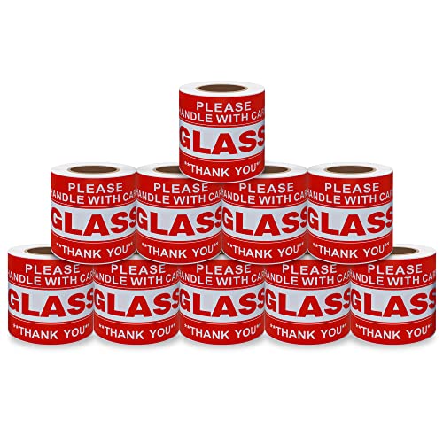Aleplay Glasaufkleber mit Aufschrift "Fragile Glass", 7,6 x 12,7 cm, bitte mit Sorgfalt behandeln, 100 Stück pro Rolle (10 Rollen) von aleplay