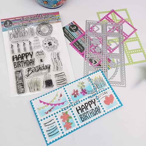 Alinacutle 1 x schlanker, rechteckiger Rahmen, Stanzform aus Metall und 1 x Geburtstagsstempel für handgefertigte Kartenherstellung, Scrapbooking, Album, Papier, Festival, DIY-Geschenke, Verpackung Alinacutle 1 x schlanker, rechteckiger Rahmen, Stanzform aus Metall und 1 x Geburtstagsstempel für handgefertigte Kartenherstellung, Scrapbooking, Album, Papier, Festival, DIY-Geschenke, Verpackung von alinacutle