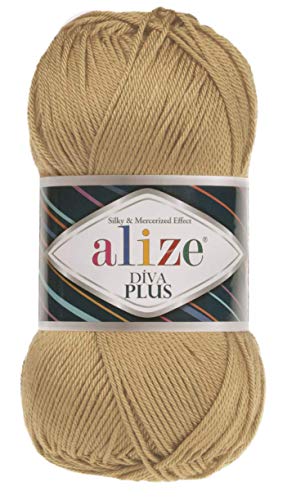 100 % Mikrofaser, Acryl, Alize Diva Plus, Seide und merzerisierte Effekt, Strickgarn, 3 DK & leichtes Kammgarn, 4 Knäuel, 400 g, 962 m, Farbe (298 – Karamell) von Alize