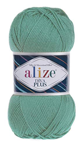 100 % Mikrofaser, Acryl, Alize Diva Plus, Seide und merzerisierte Effekt, Strickgarn, 3 DK & leichtes Kammgarn, 4 Knäuel, 400 g, 962 m, Farbe (482 – Wassergrün) von Alize