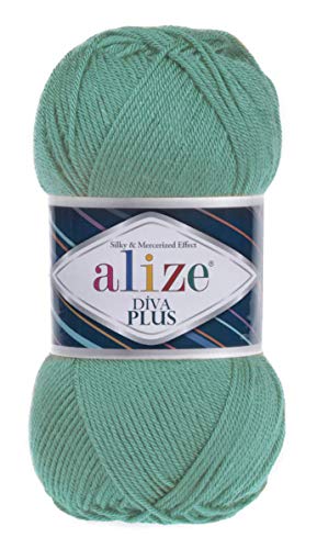 100 % Mikrofaser, Acryl, Alize Diva Plus, Seide und merzerisierte Effekt, Strickgarn, 3 DK & leichtes Kammgarn, 4 Knäuel, 400 g, 962 m, Farbe (482 – Wassergrün) von alize