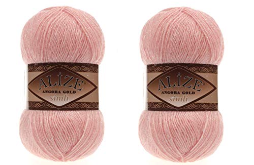 Alize Angora Gold Simli 5% Metallic, 20% Wolle, 75% Acryl, 2 Knäuel, 200 g, 1100 Yds, Garn, Häkelspitze, Handstricken, türkisches Garn (363 Hochzeit Pink) von Alize