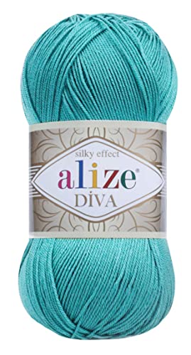 Alize Diva Seiden-Effekt 100% Mikrofaser-Acrylgarn, 1 Knäuel/Knäuel, 100 g, 380 m, Farbe (376 – Cyan) von Alize