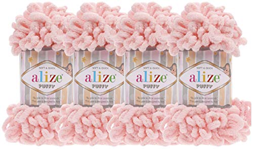 Alize Puffy Baby Big Loop Decke Garn, 100% Micropolyester, weiches Garn, 400 g, 340, Puderrosa von alize