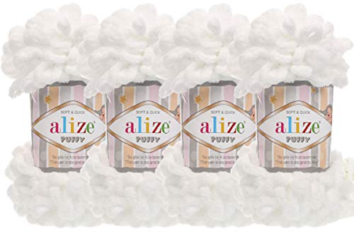 Alize Puffy Baby Big Loop-Deckengarn, 100 % Mikropolyester, weiches Garn, 400 g, 55-Weiß von Alize