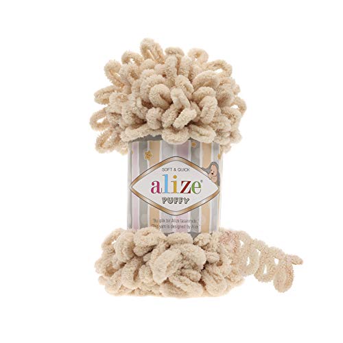 Alize Puffy Baby-Deckengarn, 5 Knäuel, 500 g, 45 m, 100 % Mikropolyester, weiches Garn, Babydeckengarn, Handstrickgarn, super grob, sperrig, gewebtes Kammgarn (310) von Alize