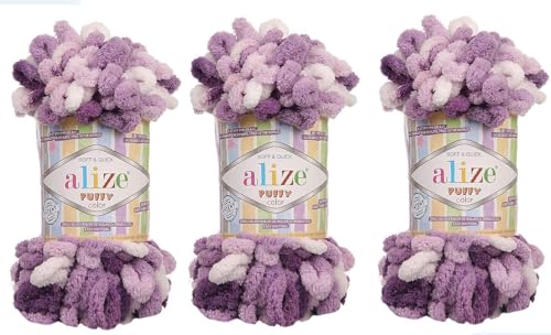 Alize Puffy Color Babydecke, Big Loop, 300 g, 100 % Mikropolyester, weiches Garn, super grob, kammiges Kammgarn, 3 Stück von Alize