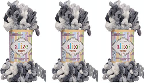 Alize Puffy Color Baby Deckengarn, 300 g, 100 % Micropolyester, weiches Garn, Handstrickgarn, sehr grob, sperrig, gewebtes Wollgarn (5925) von Alize