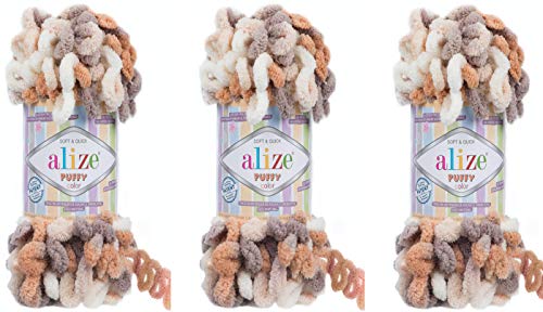Alize Puffy Color Baby Deckengarn, 300 g, 100 % Micropolyester, weiches Garn, Handstrickgarn, sehr grob, sperrig, gewebtes Wollgarn (5926) von Alize