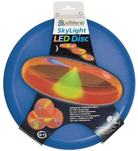 alldoro 63018 Sky Light Disc, Wurfscheibe Ø ca. 27 cm, Frisbeescheibe mit 3 LEDs, für Strand, Garten und Outdoor, Wurfspiel für Kinder ab 4 Jahren & Erwachsene, blau von alldoro