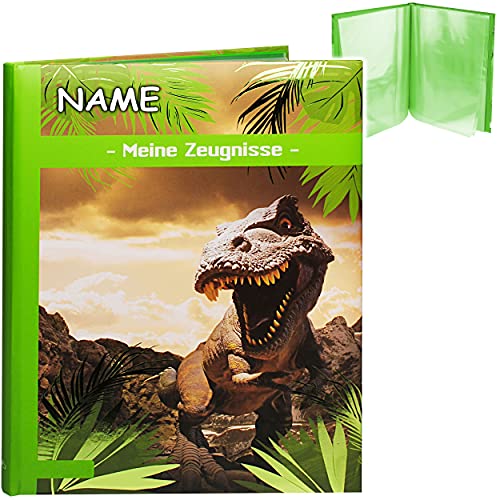 3D Glanz - Zeugnismappe/Dokumentenmappe Motivwahl Dinosaurier - Tyrannosaurus Rex inkl. Name - Meine Zeugnisse gebunden - Buch mit festen Seiten - A.. von alles-meine.de GmbH