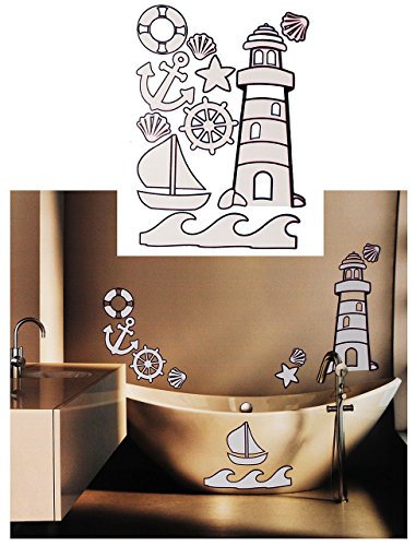 10 Stück: XL Wandsticker - " glänzender Leuchtturm & maritime Motive " - selbstklebend + wiederverwendbar - Aufkleber für Kinderzimmer - Wandtattoo/Sticker .. von alles-meine.de GmbH