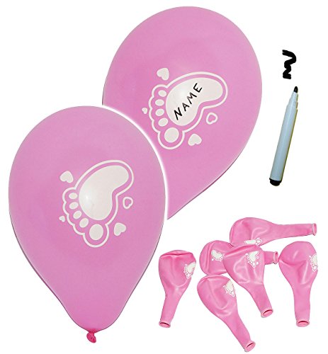 18 tlg. Set Luftballons - süße Baby Füße - pink - mit Namen zum Beschriften - Ballon für Helium oder Luft - Kinder/Mädchen - zur Geburt/Willkommen - Pul.. von alles-meine.de GmbH