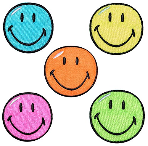 2 tlg. Set: Bügelbilder - Smiley - 3,8 cm * 3,8 cm - Aufnäher gewebter Flicken/Applikation - Gesichter Smile Emotion Smileys/lachend grinsend - bunt World.. von alles-meine.de GmbH