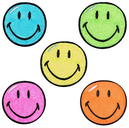 2 tlg. Set: Bügelbilder - Smiley bunt - 5,5 cm * 5,5 cm - Aufnäher gewebter Flicken/Applikation - Gesichter Smile Emotion Smileys/lachend grinsend - bunt .. von alles-meine.de GmbH