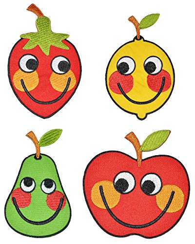 2 tlg. Set: XL Bügelbilder - lustige Obst/Gemüse mit Gesicht - 7 cm * 11 cm - Aufnäher Applikation - gestickter Flicken - Frucht Obst Früchte lustig Sommer .. von alles-meine.de GmbH