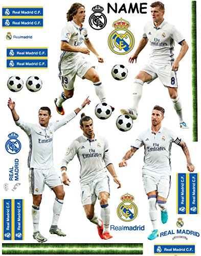 27 TLG. Set XL Wandtattoo/Sticker Fußball Mannschaft - Real Madrid - Club de Futbol/FCM - Fußballverein - incl. Name - zum Spielen & als Deko - Wa.. von alles-meine.de GmbH