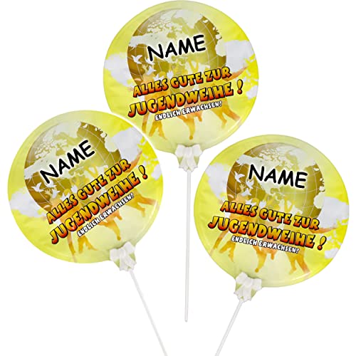 3 Stück selbstaufblasend - Folien Ballons Alles Gute zur Jugendweihe ! inkl. Name - Ø 18 cm - Tischdeko - Luftballon/Dekoballon - Geschenk - Blumenstr.. von alles-meine.de GmbH