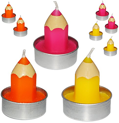 6 TLG. Set Teelichter/kleine Kerzen - bunter Stift - bunter Farbmix - 5 cm hoch - Schuleinführung/Geburtstagskerzen - Stifte - Schulanfänger - Tisch.. von alles-meine.de GmbH