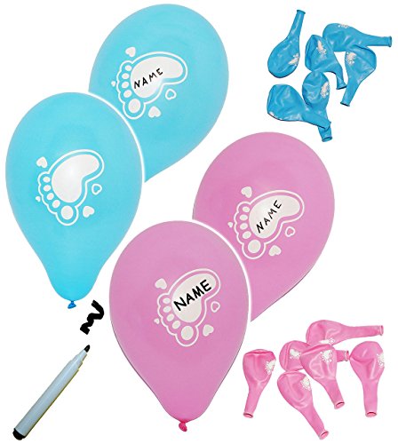 6 tlg. Set Luftballons - " Baby Füße - pink " - mit Namen zum Beschriften - Ballon für Helium oder Luft - Kinder/Mädchen - zur Geburt/Willkommen - Pulle.. von alles-meine.de GmbH
