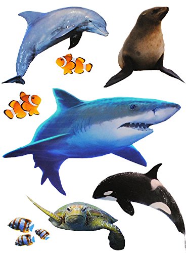 8 tlg. Set Wandtattoo/Sticker - " Hai Fische/Delfin/Schildkröte " - Wandsticker + Fenstersticker - Aufkleber für Kinderzimmer - Unterwasser Fisch - Ki.. von alles-meine.de GmbH