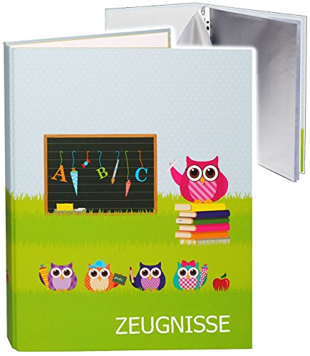 A4 - Ordner - " Zeugnisse " __ " Eule - Schule mit Tafel " - incl. Einsteckseiten - ERWEITERBAR - Ringbuch/Sammelordner - Zeugnismappe & Dokumentenmappe A 4.. von alles-meine.de GmbH