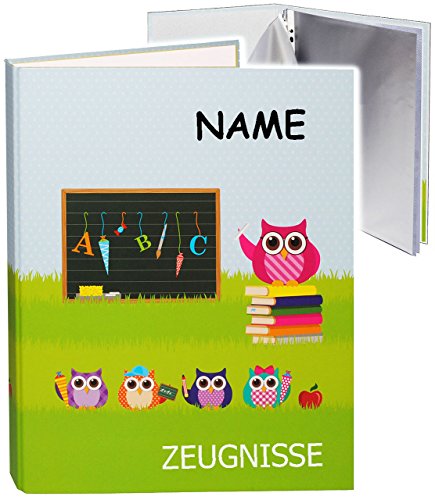 A4 - Ordner - " Zeugnisse " __ " Eule - Schule mit Tafel " - incl. Name - mit Einsteckseiten - ERWEITERBAR - Ringbuch/Sammelordner - Zeugnismappe & Dokument.. von alles-meine.de GmbH