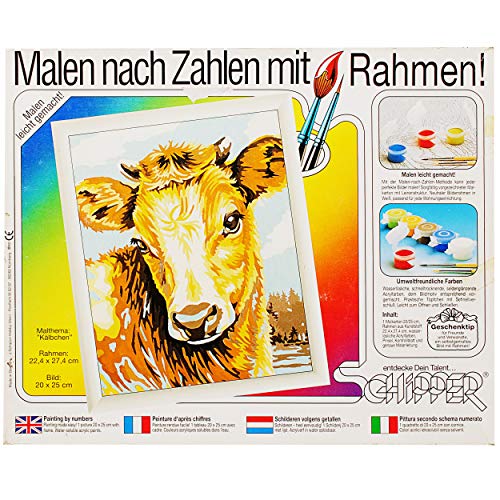 Bastelset/Malset - Schipper 9090 184 - Malen nach Zahlen - Kuh/kleines Kälbchen - mit Rahmen - 20 cm x 25 cm - jeder kann zeichnen Tiere/Haustier - Baue von alles-meine.de GmbH