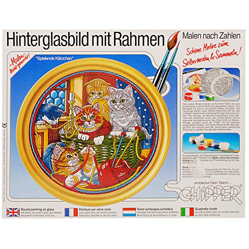 Bastelset/Malset - Schipper - Malen nach Zahlen - Glas - Glasbild - Hinterglasbild/mit Rahmen - spielende Kätzchen/Katzen mit Wolle - 19 cm - jeder kann von alles-meine.de GmbH