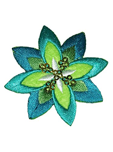 Bügelbild - Blume/Blüte grün - 6 cm * 6 cm - gestickter Flicken - Aufnäher Applikation - mit fest afgenähten Pailletten - Blüten - grüne Blumenmotiv von alles-meine.de GmbH