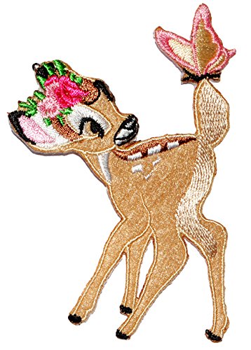 Bügelbild - " Disney - Reh Bambi mit Schmetterling " - 7 cm * 9,8 cm - Aufnäher Applikation - Rehe/Hirsch - gestickter Flicken - Jungen & Mädchen - Waldtier.. von alles-meine.de GmbH