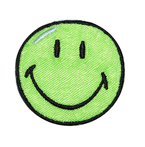 Bügelbild - Smiley grün - 3,8 cm * 3,8 cm - Aufnäher gewebter Applikation/Flicken - Emotion Smileys Gesichter Smile/lachend grinsend - bunt World - Mädche.. von alles-meine.de GmbH