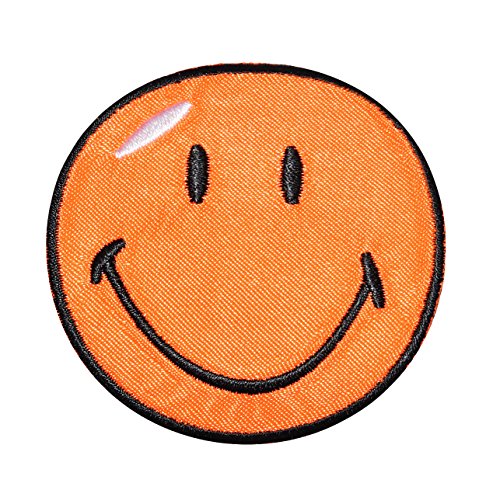 Bügelbild - Smiley orange - 3,8 cm * 3,8 cm - Aufnäher gewebter Applikation/Flicken - Emotion Smileys Gesichter Smile/lachend grinsend - bunt World - Mädc.. von alles-meine.de GmbH