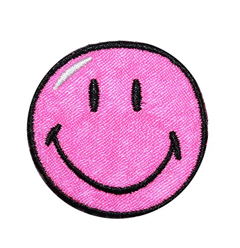 Bügelbild - Smiley pink - 3,8 cm * 3,8 cm - Aufnäher gewebter Applikation/Flicken - Emotion Smileys Gesichter Smile/lachend grinsend - bunt World - Mädche.. von alles-meine.de GmbH