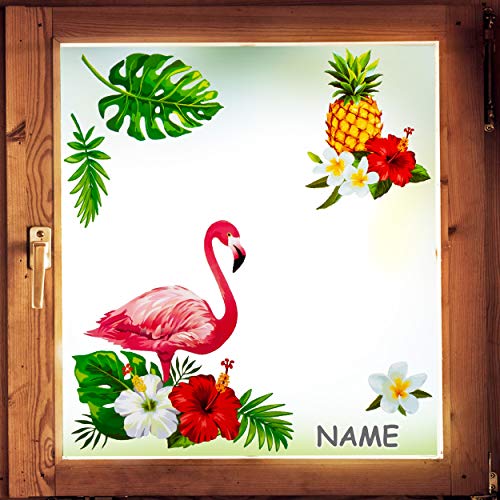 Fensterbilder Motivwahl 3 * 5 tlg. Set - Flamingo & Tropen Blüten - inkl. Name - statisch haftend - selbstklebend + wiederverwendbar - Set Sticker Fensters.. von alles-meine.de GmbH