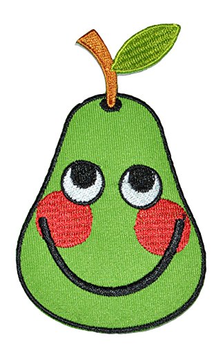 XL Bügelbild - lustige grüne Birne mit Gesicht - 7 cm * 11 cm - Aufnäher Applikation - Flicken gestickt - Frucht Obst Früchte lustig Sommer Kochen Küche für K.. von alles-meine.de GmbH