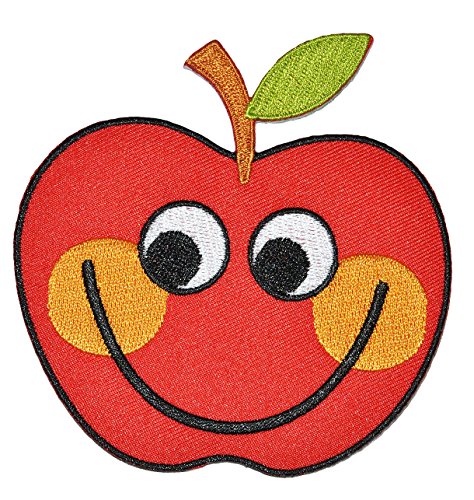 XL Bügelbild - lustiger roter Apfel mit Gesicht - 9,8 cm * 9,8 cm - Aufnäher Applikation - Flicken gestickt - Frucht Obst Früchte lustig Sommer Kochen Küche f.. von alles-meine.de GmbH