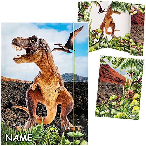 XXL A3 - Zeichenmappe/Sammelmappe Motivwahl Dinosaurier - Tyrannosaurus Rex - inkl. Name - Ordner - 44 cm - Mappe für Hefte Zeitschriften Zeichnungen von alles-meine.de GmbH