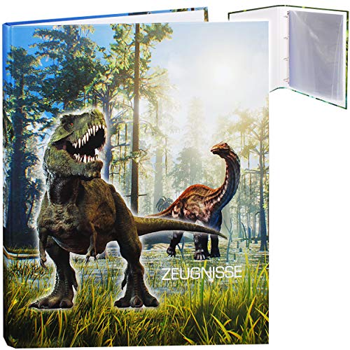 Zeugnismappe/Ringbuch/Zeugnisringbuch - Zeugnisse Dinosaurier - Dino T-Rex - Erweiterbar für Einsteckseiten + Einlagen - A 4 - Dokumentenmappe - A4 Ring.. von alles-meine.de GmbH