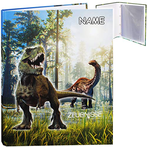 Zeugnismappe/Ringbuch/Zeugnisringbuch - Zeugnisse Dinosaurier - Dino T-Rex - incl. Name - mit 20 Seiten / 10 Einsteckseiten - Erweiterbar für Einsteckse.. von alles-meine.de GmbH