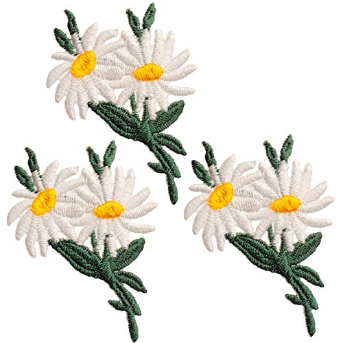 alles-meine.de GmbH 1 Stück Bügelbild/Applikation/Aufbügler - Edelweiß/Margerite/Aster/Chrysantheme - Blumenranke weiß - 3,8 cm * 5,4 cm - Aufnäher/gewebte Flicken .. von alles-meine.de GmbH