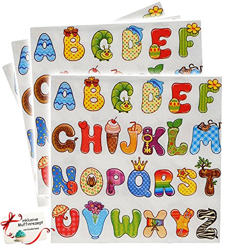 alles-meine.de GmbH 100 Stück Servietten - Buchstaben - ABC/Alphabet - zum Schulanfang/Geburtstag - Schuleinführung & Kindergeburtstag - Partygeschirr - Partyset - Serv.. von alles-meine.de GmbH
