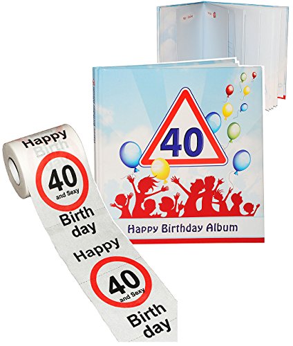alles-meine.de GmbH 2 TLG. Set Geburtstag - 40 Jahre - Happy Birthday - Erinnerungsalbum/Fotoalbum + Toilettenpapier Rolle - Gebunden zum Einkleben & Eintragen - Album & .. von alles-meine.de GmbH