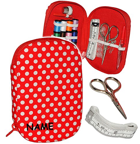 alles-meine.de GmbH 29 TLG. Set - gefülltes Reiseetui/Näh-Etui - mit Schere & Zubehör - Punkte weiß/rot - incl. Name - Grundausstattung - für zu Hause & die Reise Nadelet.. von alles-meine.de GmbH