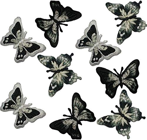 alles-meine.de GmbH 3 * 3 Stück Textil Sticker/Bügelbilder - selbstklebend - Schmetterlinge - schwarz & weiß - 4,1 cm * 3,3 cm - gestickter Flicken - Bügelflicken/Hosenflic.. von alles-meine.de GmbH