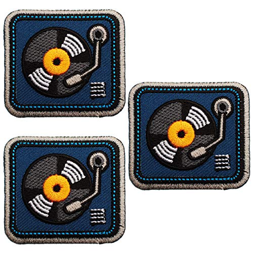 alles-meine.de GmbH 3 Stück Textil Sticker/Bügelbilder - selbstklebend - Schallplattenspieler - Plattenspieler - 5,4 cm * 4,8 cm - gestickter Flicken - Bügelflicken/Hosenfl.. von alles-meine.de GmbH