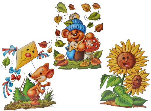 3 Stück: XL Fensterbilder Herbst - Teddy/Sonnenblume/Maus mit Drachen - Sticker Fenstersticker Aufkleber selbstklebend & statisch haftend wiederverwendbar von alles-meine.de GmbH