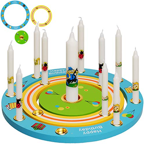 alles-meine.de GmbH 3 TLG. Set: Geburtstagsring/Geburtstagskranz - aus Holz + 22 Kerzen mit Lebenslicht - für Zahlenstecker - 19 cm - Kinder bunt/blau - gelb - grün - rot - K.. von alles-meine.de GmbH