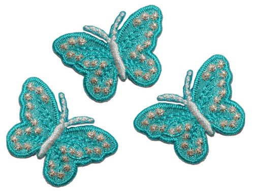 3 er Set Schmetterling türkis 3,2 cm * 2,2 cm Bügelbild Aufnäher Applikation blau turkis Glitzer Patch von alles-meine.de GmbH